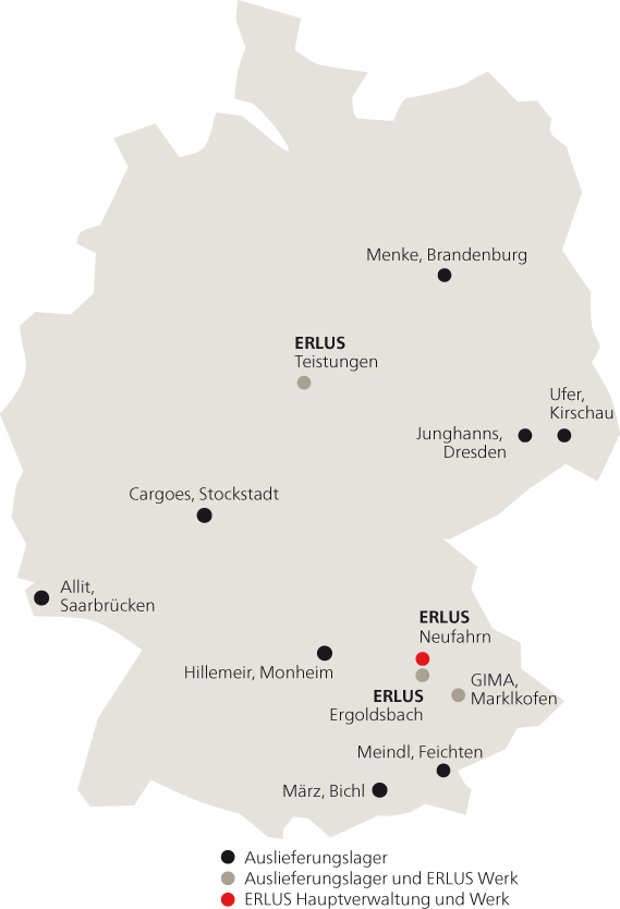Karte ERLUS Auslieferungslager