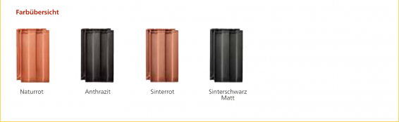Farbübersicht: Naturrot - Anthrazit - Sinterrot - Sinterschwarz Matt