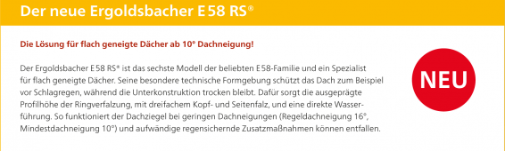 Der Ergoldsbacher E58 RS® ist das sechste Modell der beliebten E58-Familie und ein Spezialist für flach geneigte Dächer.